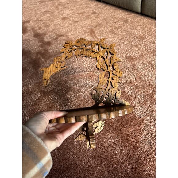 Handmade Amishmade Hummingbird Floral Wooden Shelf Decor Saw Cut - Picture 1 of 8